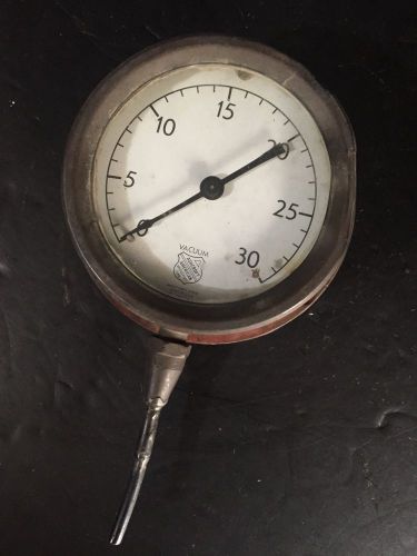 Vintage brass ashcroft vacuum pressure gauge 0 to 30 face 5&#034; wide steampunk for sale