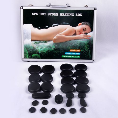 Pro 28pcs Electric Therapy Massage Stone Body Relaxation Hot Stones Suit Case
