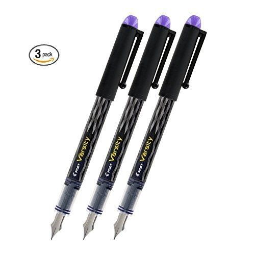 Pilot Varsity Disposable Fountain Pens, Purple Ink, Medium Point, Pack of 3
