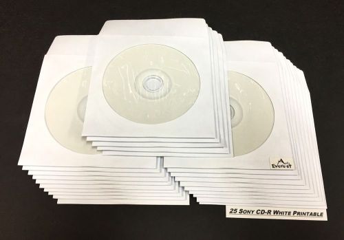 25 Sony CD-R 48x Inkjet White Hub Printable Recordable Disc 80Min 700MB