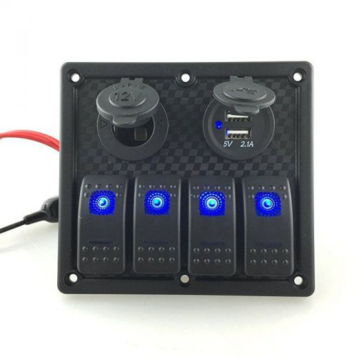 IZTOSS 12V-24V DC 4 gang Waterproof marine blue led switch panel with power sock