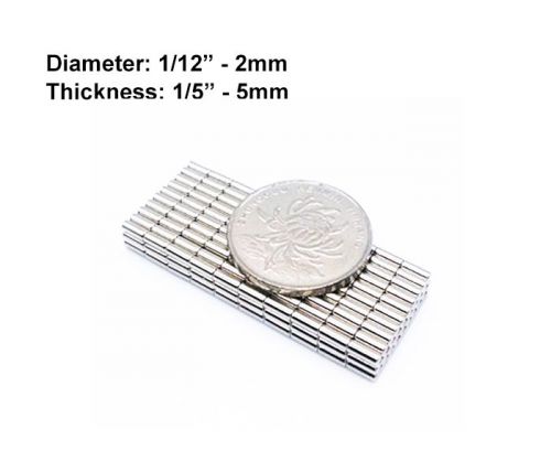 2mmx5mm Neodymium Disc Magnets - 2x5 mm - 2*5 mm - 1/12&#034;x1/5&#034; Fridge Magnets