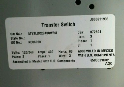 Eaton Cutler-Hammer ATH3FDC30100BRU Automatic Transfer Switch 120/240 ATC-300