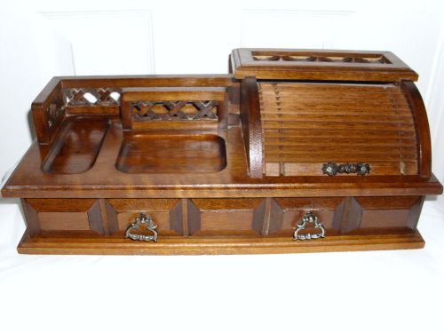 Vintage Fancy Wooden Desktop Orginizer w/Rolltop