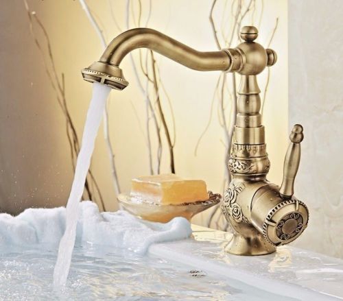 Antique Brass Bathroom Sink Faucet One Single Handle Bronze Kitchen Water Tap