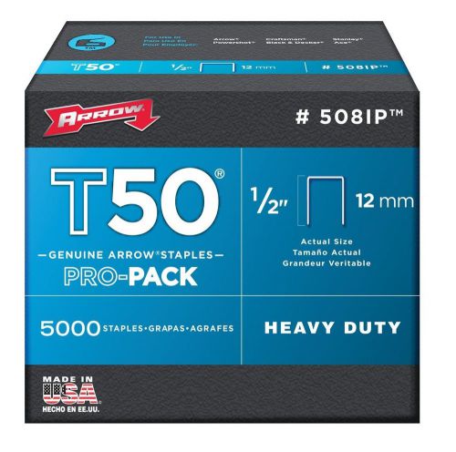 Arrow Fastener 508IP Genuine T50 1/2-Inch Staples 5000-Pack