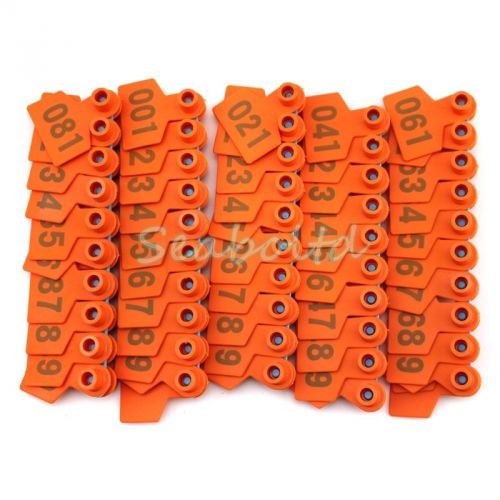 1-100 Orange Number Plastic Livestock Ear Tag Animal Tag for Goat Sheep Pig