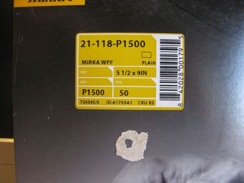 New! mirka #21-118-p1500. waterproof 1/2 sheets. 5.5&#034; x 9&#034; p1000 grit. 50 pieces for sale