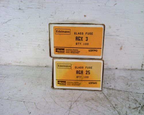 Lot of 2 bussmann fuse 25amp 250v 1/4x5/8 fast acting glass aga25 for sale