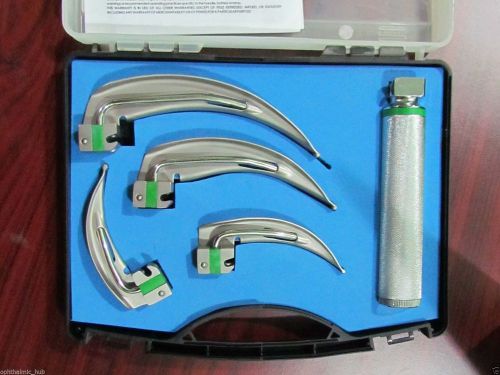Fiberoptic laryngoscope set with 4 blades &amp; handle&amp;case assured excellence ie88 for sale