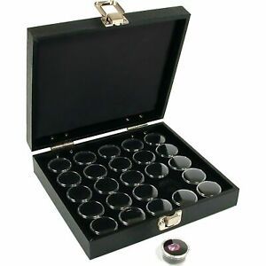 25 Gem Jars Black Display Tray Gemstone Travel Case