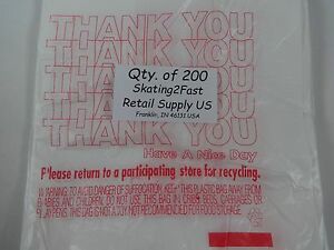 200 Qty. THANK YOU Plastic T-Shirt Retail Shopping Bags w/ Handles 7&#034; x 5&#034; x 15&#034;