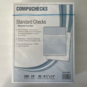 Compuchecks 500 Blank Standard Check Stock Check on Top Blue Diamond 8.5&#034;x11&#034;