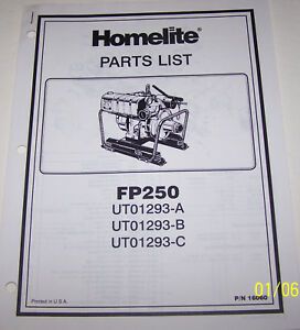 HOMELITE 4 CYCLE PARTS LIST FP250