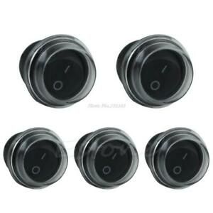 5 x Round Black 2 Pin SPST ON-OFF Rocker Boat Switch 12V Snap + Waterproof Coat