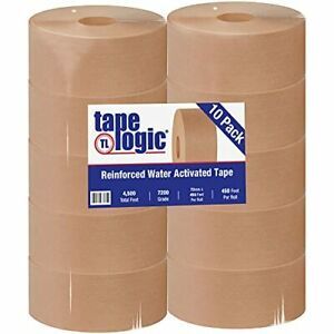 Tape Logic 10 Rolls 72mm x 450 Feet Reinforced Gummed Kraft Paper Packing Tap...