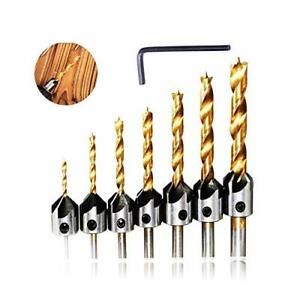7 PCS Titanium Coated Countersink Drill Bit Set for Wood High Speed Steel Woodw