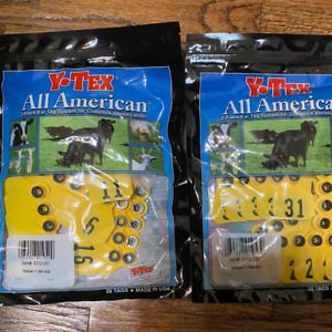new Yellow Y-Tex mini 1 star 2pc ear tags number front #1-50 2” x 1-5/8”