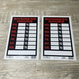 Lot (2) Hillman 839888 Business Hours Sign Space for Fill in Black Red and White