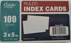 iScholar Index Cards, White, Ruled, 3 x 5 Inches, 100 Card Pack 03501