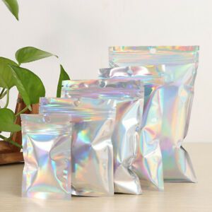10x Iridescent Zip lock Pouches Cosmetic Plastic Laser Holographic Zipper Bag CW
