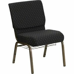 HERCULES Series 21&#039;&#039; Extra Wide Black Dot Patterned Fabric Church Chair with 4&#039;&#039;