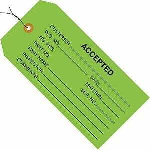 Aviditi&#034;Accepted&#034; Inspection Tags Wired 4 3/4&#034; x 2 3/8&#034; Green Reinforced Eyel...
