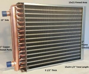 15x21 Water to Air Heat Exchanger 1&#034; Copper Ports With Install Kit