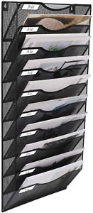 Easypag 10 Tier Wall File Organizer Office Mesh Metal Hanging File Folder Holder