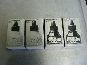 Lot of 4 Higgins Ink 2 White and 2 Black India Unopened 1 oz. Each NOS