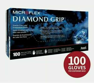 Microflex Diamond Grip Latex Gloves, LARGE, 10 boxes of 100 ea, 1000 pcs Total