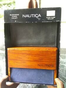 Nautica Set, Leather Card Case Wallet And Wood Business Card Valet