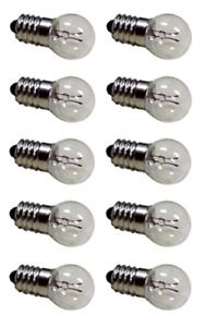 Pack of 10 E10 Miniature Screw Base Light Bulbs, 6.3V / 0.5A, 6 Volt Miniature