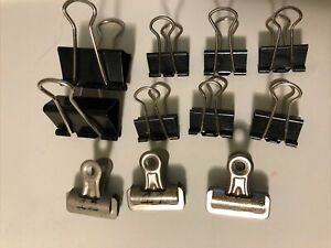 Lot 11 Bull Dog Bulldog Style Binder Clips Foldback Grip; Boston Clip