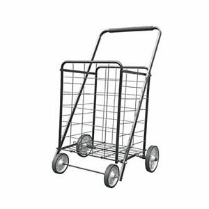 XINGLANG Folding Shopping Cart, Shopping Cart with Metal Wheels Black