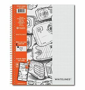 Whitelines Notebook, Grey Lined Graph Paper, 8.5x11, 70 sheets, 2-Sided, Ba...
