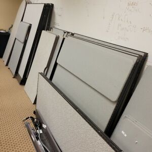 24 large Cubicle Pieces (Desks, Dividers, Bulletin boards, plus small stuff)