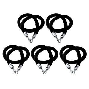 5pcs 59&#034; Barrier Crowd Control Queue Velvet Rope with Silver Hooks Black