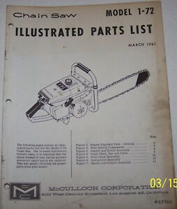 McCULLOCH CHAIN SAW 1-72 ORIGINAL OEM ILLUSTRATED PARTS LIST