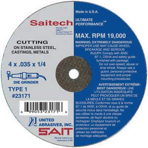 UNITED ABRASIVES-SAIT 23163 CutOff Wheel,Saitech,4&#034;x.035&#034;x5/8&#034;