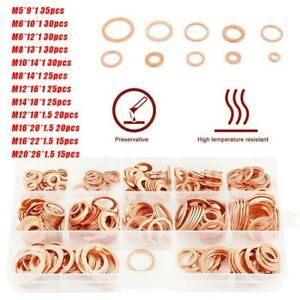 300pcs 5-18mm Copper Washer Gasket Flat Ring Seal Fasteners M5-M20 Metric Cover