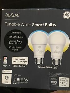 GE C-Sleep Smart Bulbs A19 Tunable Smart LED 2-Pack White Made for Google