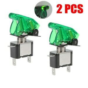 2Pcs SPST Latching Rocker Toggle Switch Green LED Light 20A 12V 3P ON-OFF W Case