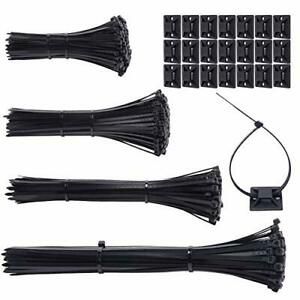 600pcs black Standard Self-Locking Nylon Cable Zip Ties Assorted Sizes with 50