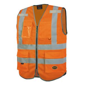 PIONEER V1024850U-L Multi Pocket Mesh Vest,Orange,Large