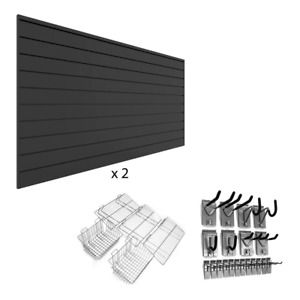 PVC Slatwall 8 Ft. X 8 Ft. Charcoal Ultimate Bundle (25-Piece)