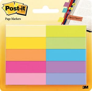 Post-it Page Markers 1/2&#034; x 2&#034;, Assorted Colors, 500 Page Markers/Pack 670-10AB