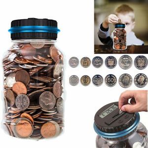 Electronic Digital LCD US Coin Counter Counting Jar Money Saving Piggy Bank 1.8L