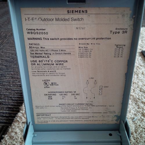 Siemens energy and automation / wbqs2050 outdoor enc switch for sale
