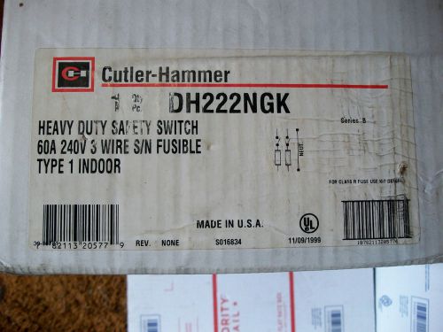 Cutler hammer 60a 240v 2 pole fused heavy duty disc sw w/neutral bar #dh222ngk for sale